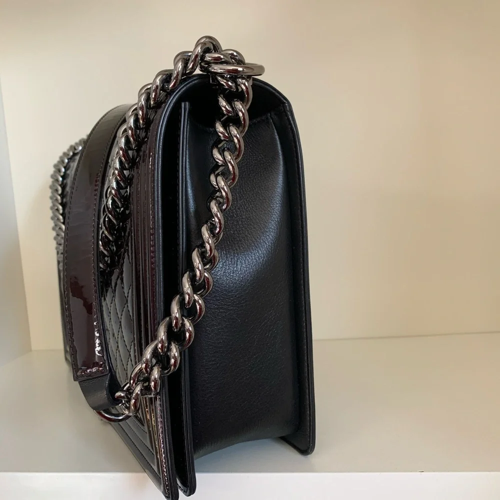 Chanel patent mirrored palladium jumbo le boy bag